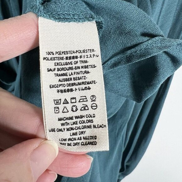 Free People Draped Cowl Neck Poet Blouse Top Silky Flowy Blue Boho Romantic XS - Picture 6 of 7